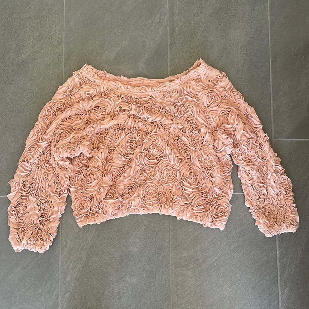 Pink roses long sleeve wide neck (off shoulder) top American apparel Medium